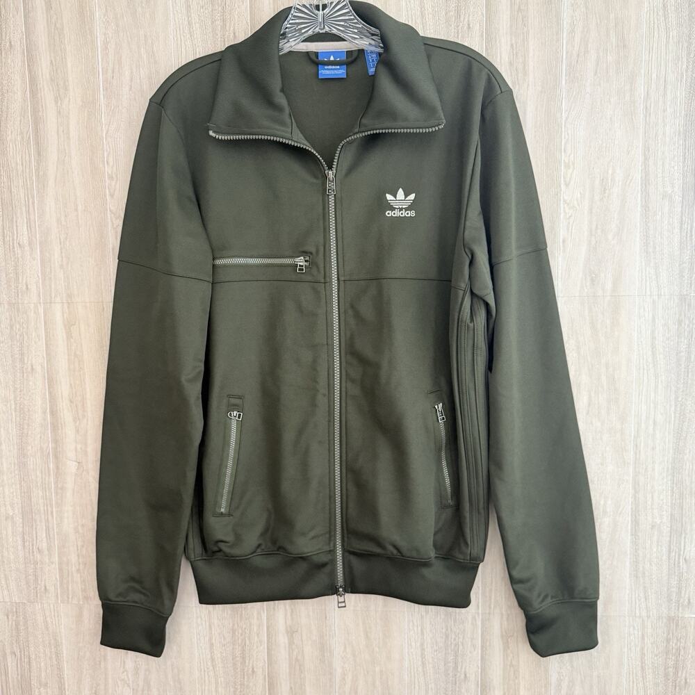 Adidas Sweater Mens Small Track Green Full Zip Performance Zipper Pockets Run